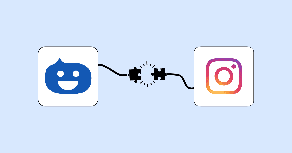 The Hyvo mascot linked by a cable and puzzle pieces to the Instagram logo, for the guide How to Connect Instagram to Hyvo